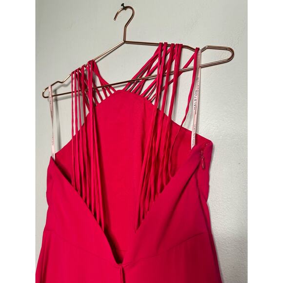 HALSTON Fuchsia Rose Pink Asymmetrical Hemline Multi-Strap Halter Drees size 2 - Picture 16 of 16